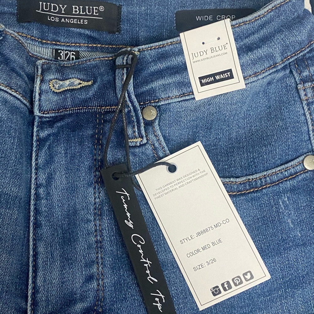 Judy Blue High Waist Tummy Control Release Hem Crop Wide Leg Denim Jeans 88875 - Picture 2 of 4